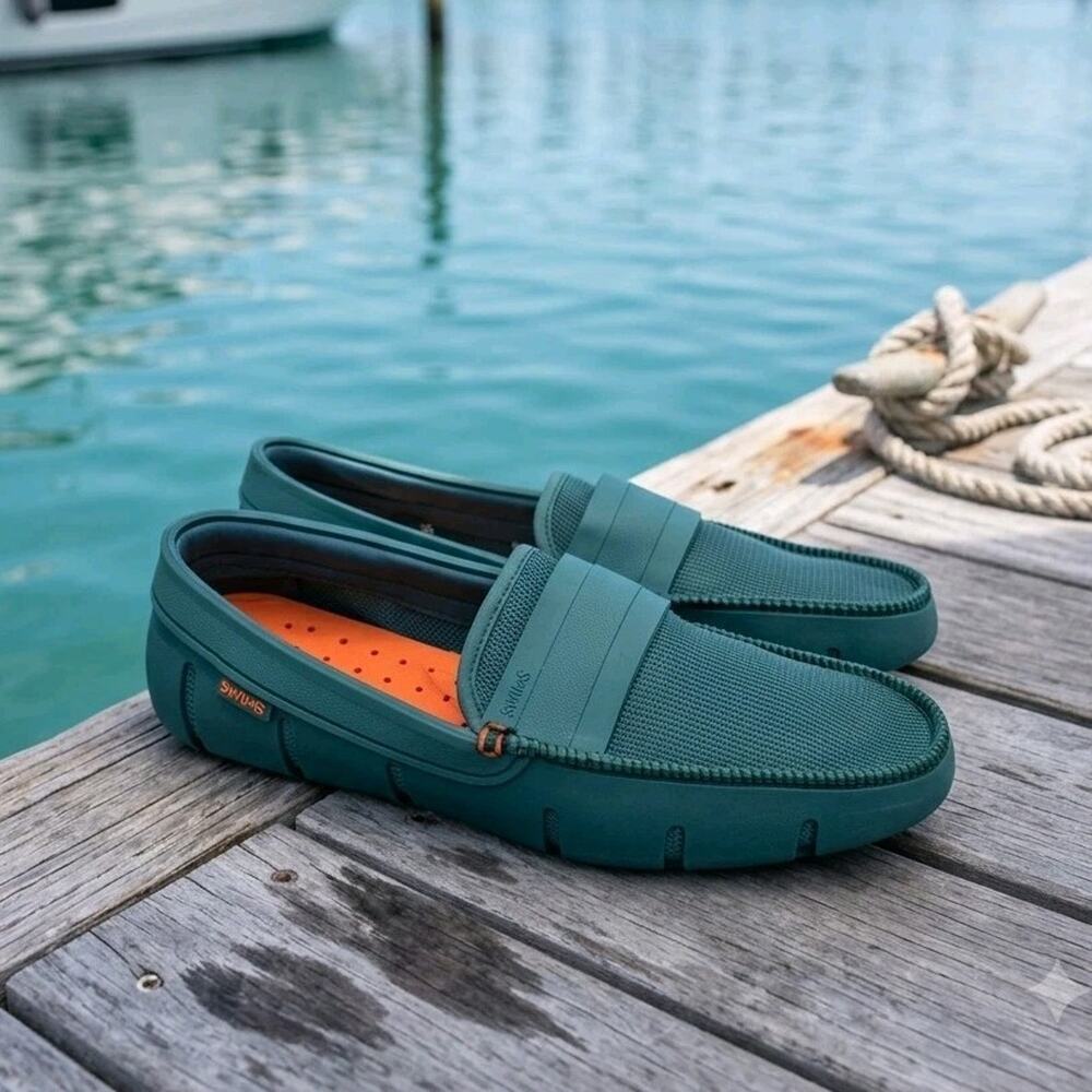 SWIMS Stride Men's Single Band Keeper Loafers Green Orange Slip-On Shoes Size 10